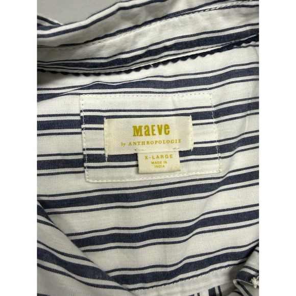 Maeve Anthropologie Blue Stripe Button Down Shirt XL Relaxed Oversized Coastal - Picture 7 of 10